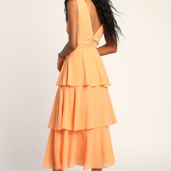 Light Orange Sleeveless Tiered Midi Dress Size XL - Picture 2 of 6